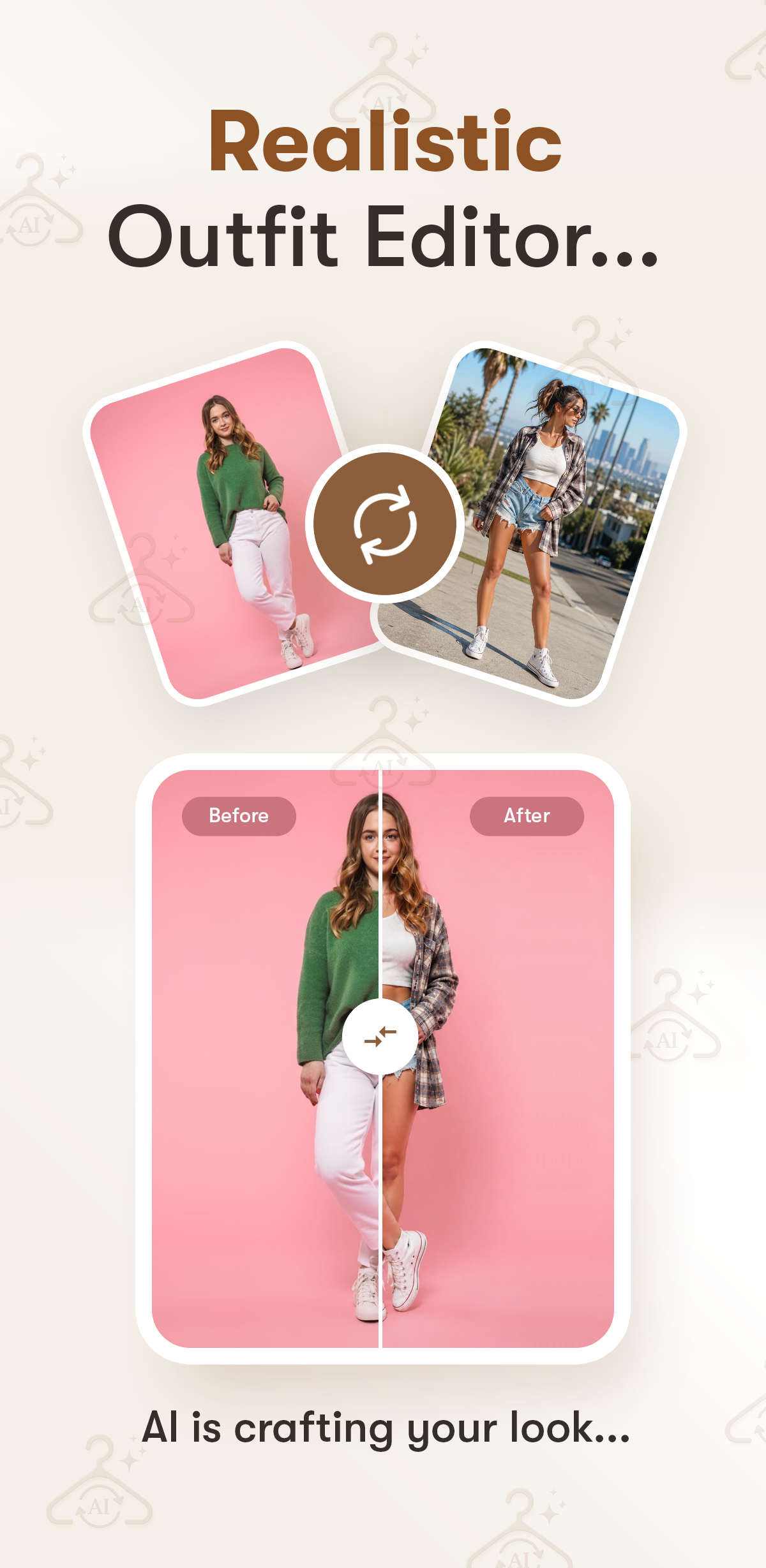 Upload your photo and outfit to generate a look